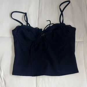 Edikted Navy Corset Top with Lace Detail